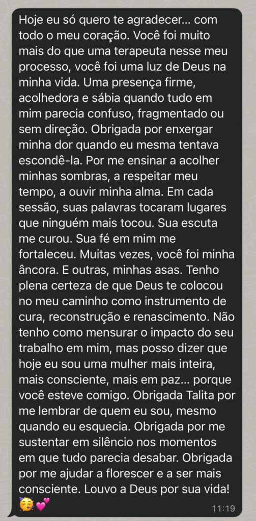 Resultado real de integração da cisão psíquica e domínio dos códigos mentais com o método de Talita Lemke.